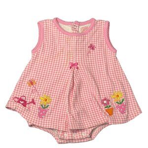 Carter's Girls Romper 3-6M Pink Gingham Cute Colorful Floral Embroidered Outfit